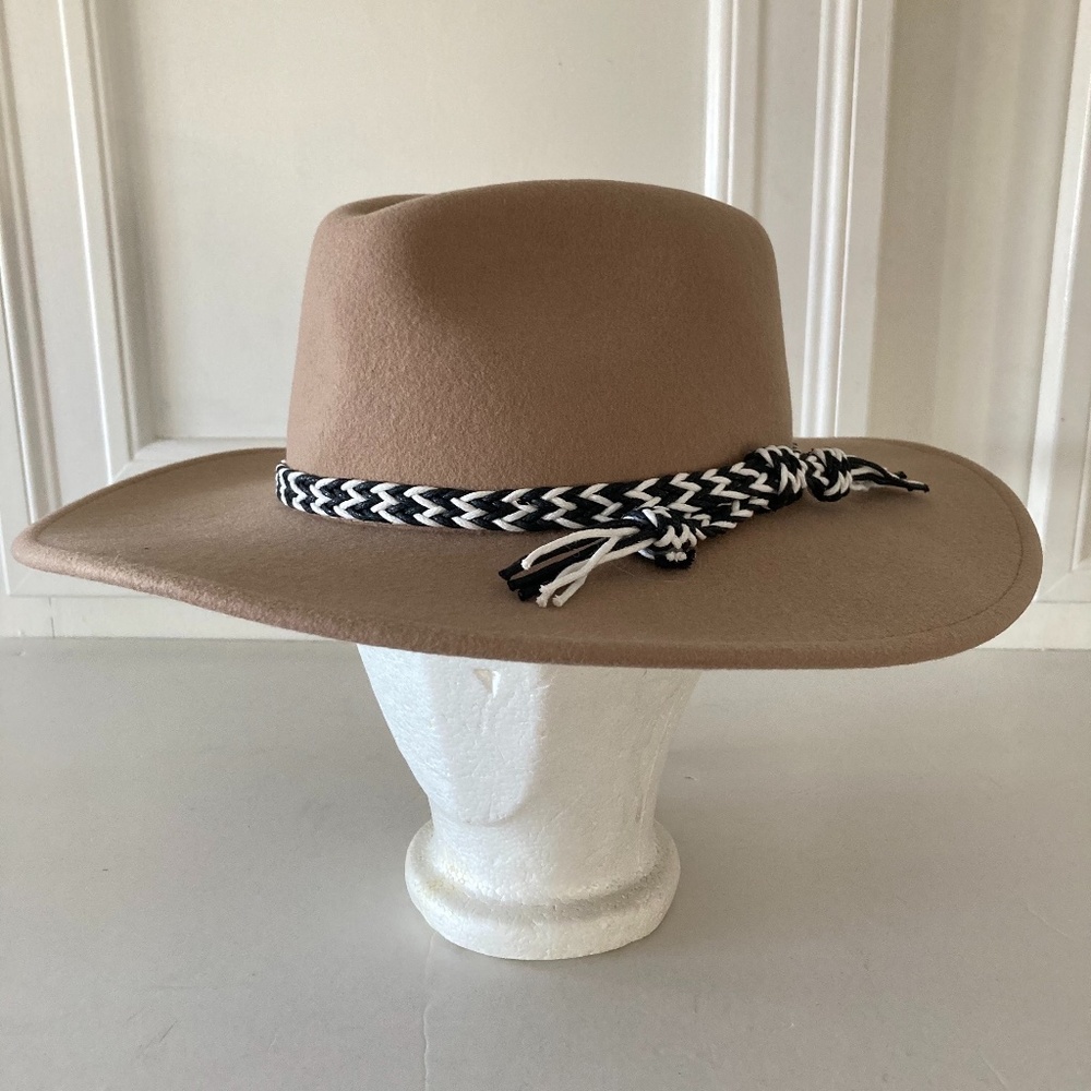 NWT Free People x Mossant Wild Heart Braided Trim Felt Hat In Taupe